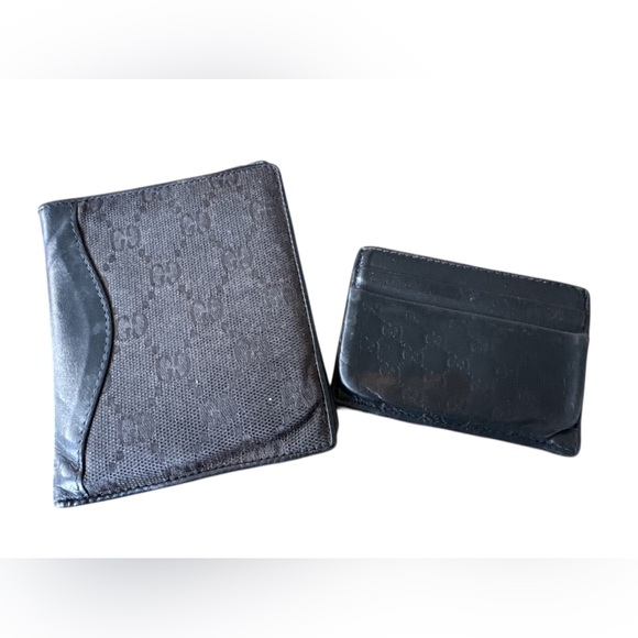 Gucci Black Monogram Card Holder & Wallet Set REHAB AS IS Great For Teens!